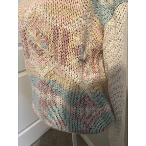 Shenanigans Knitted By Hand Vintage Knit multicolor graphic grandma sweater MED - Picture 7 of 10